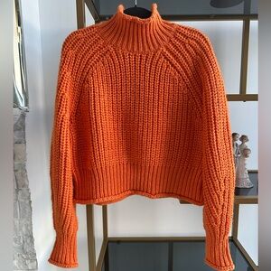 New H&M Vibrant Orange Cropped Turtleneck Sweater